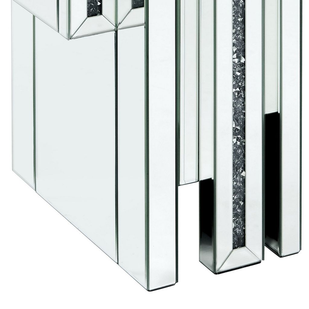 Glass Top End Table with Mirror Panels and Faux Gemstone Accents, Silver - View 4