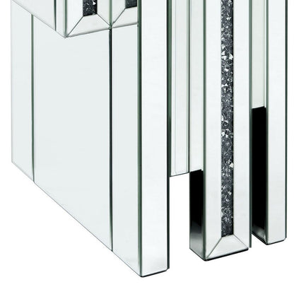 Glass Top End Table with Mirror Panels and Faux Gemstone Accents, Silver - View 4
