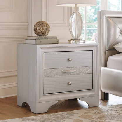 Stylish 3 Drawers Wood Nightstand By Naima , White - View 7