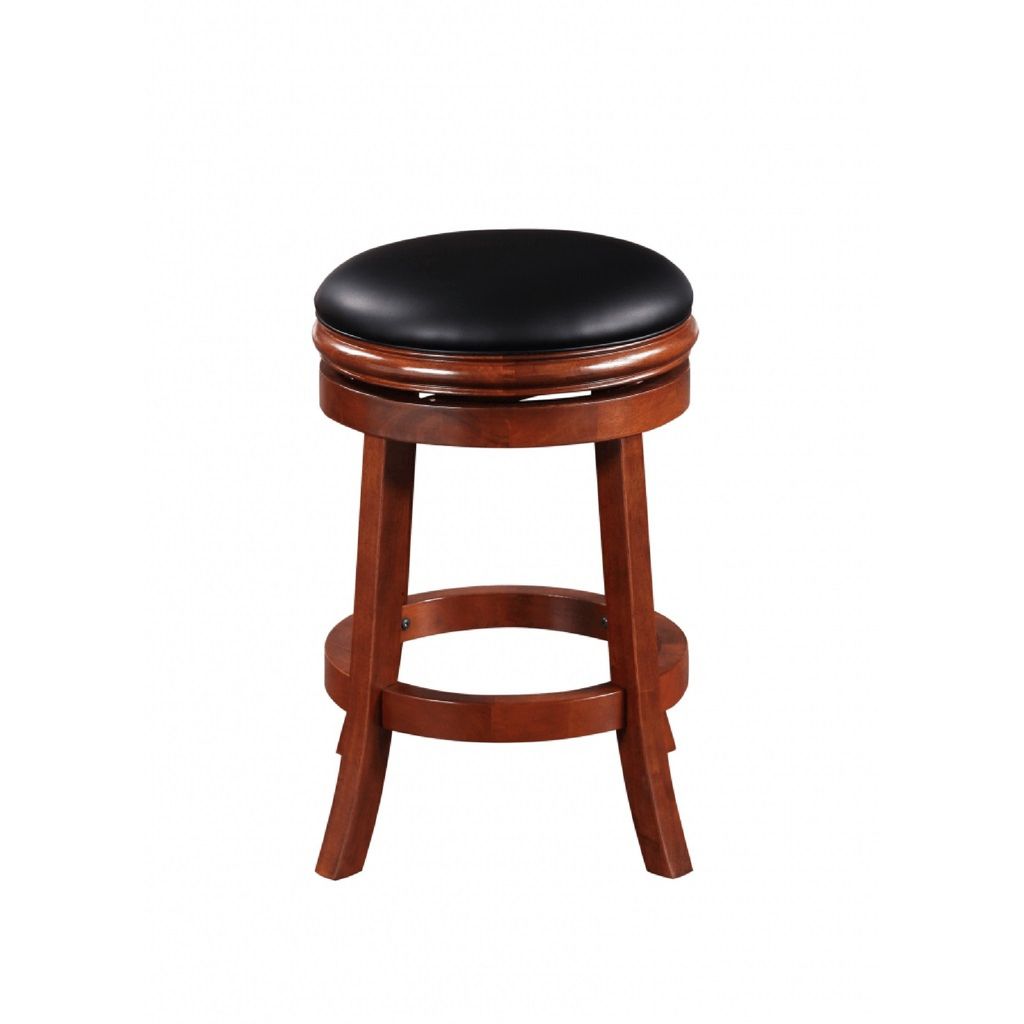 Sabi 24 inch Swivel Counter Stool, Solid Wood, Faux Leather, Brown, Black - View 3