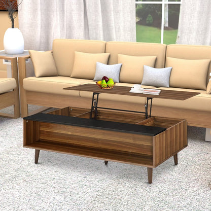 Wooden Coffee Table with Lift Top Storage and 1 Open Shelf, Walnut Brown - View 7