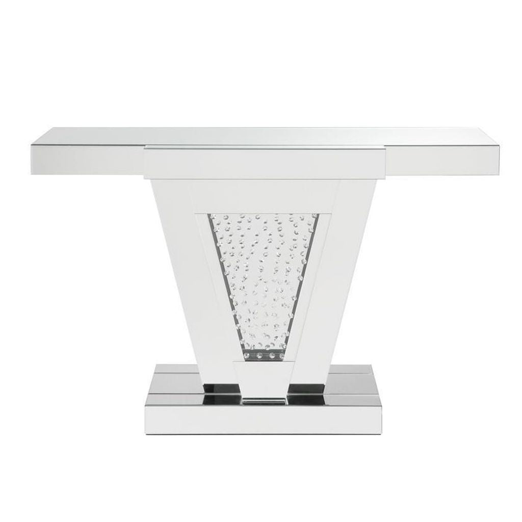 Wood and Mirror  Console Table with Faux Crystals Inlay, Clear - View 3