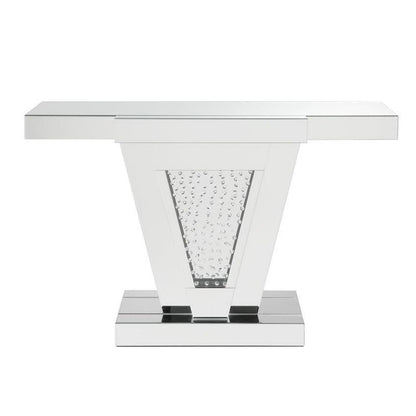 Wood and Mirror  Console Table with Faux Crystals Inlay, Clear - View 3