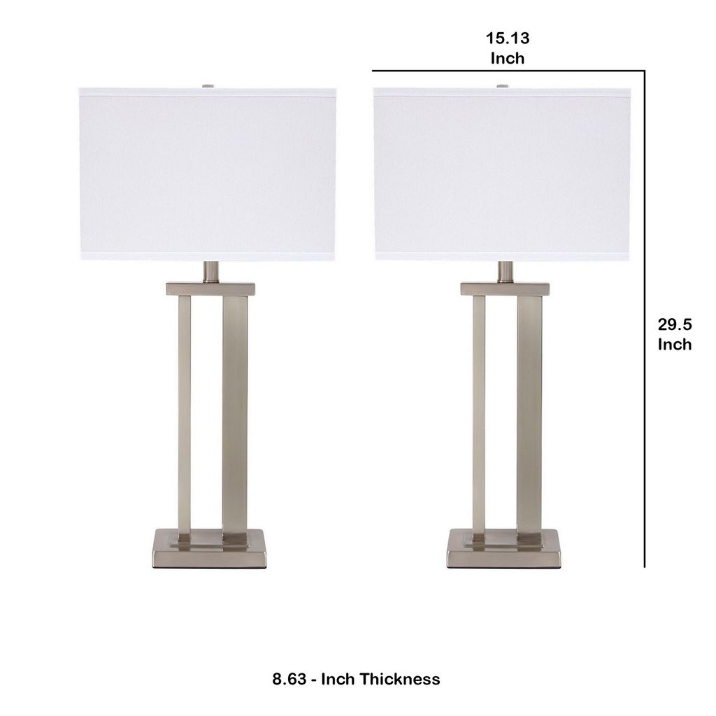 Metal Frame Table Lamp with Hardback Shade, Set of 2, White and Silver - View 5