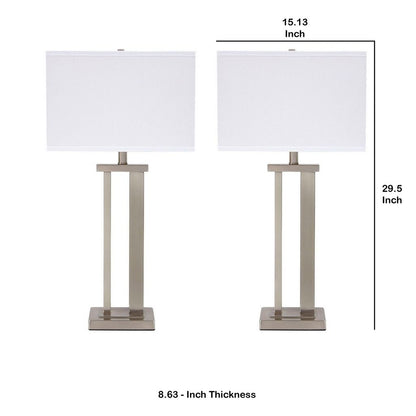 Metal Frame Table Lamp with Hardback Shade, Set of 2, White and Silver - View 5