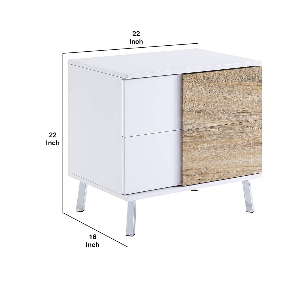 Transitional Wooden Dual Tone End Table with 2 Drawers, White and Brown - View 6