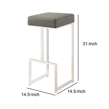 31 Inch Modern Bar Stool, Vegan Faux Leather, Backless, Chrome, Silver - View 5