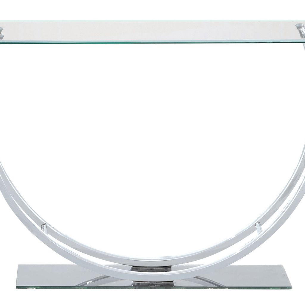 Contemporary U Shape Glass Tabletop Sofa Table, Silver - View 3