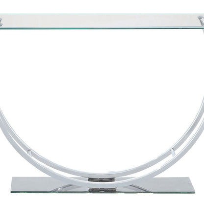 Contemporary U Shape Glass Tabletop Sofa Table, Silver - View 3