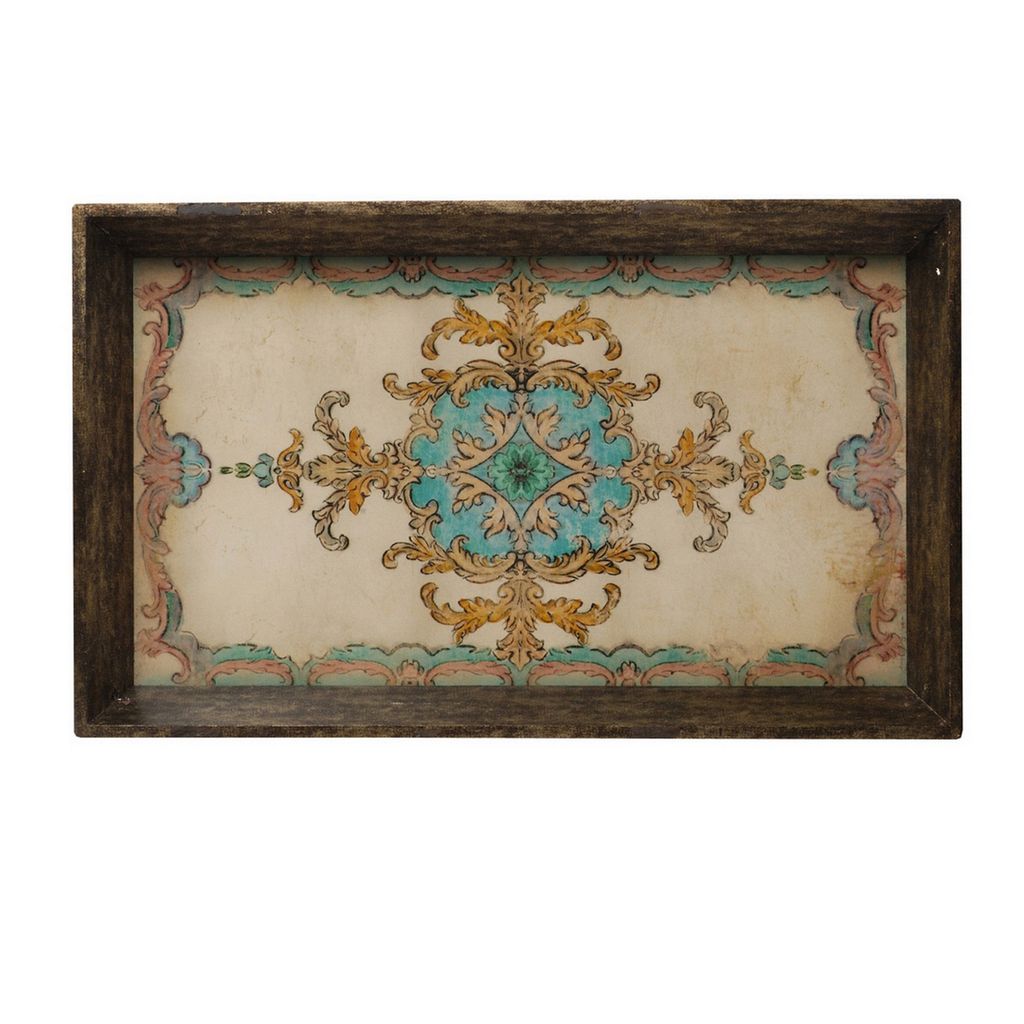 25 Inch Wood Tray, Vintage Style, Distressed Brown Wood Frame, Set of 2 - View 3