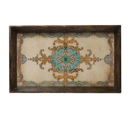 25 Inch Wood Tray, Vintage Style, Distressed Brown Wood Frame, Set of 2 - View 3