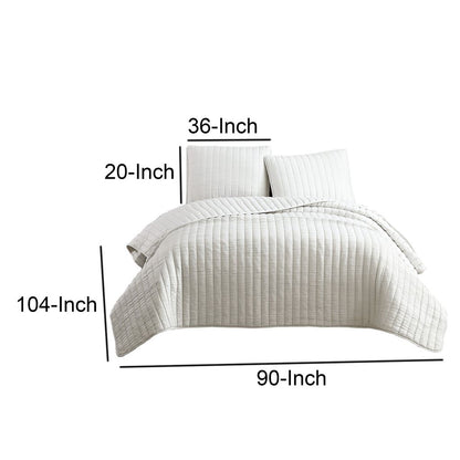 3 Piece Crinkles King Size Coverlet Set with Vertical Stitching, White - View 6