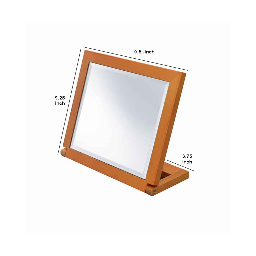 Wooden Rectangular Tilted Bevelled Mirror, Brown and Silver - View 5