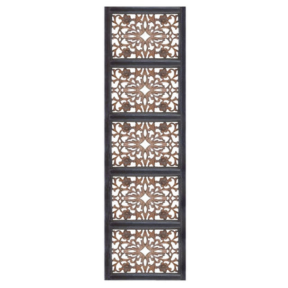 Rectangular Wall Panel with Intricate Floral Carvings, Burnt Black