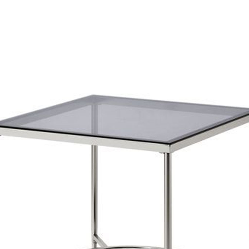 End Table with Textured Round Shelf, Silver - View 4