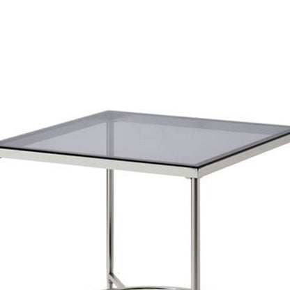 End Table with Textured Round Shelf, Silver - View 4