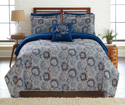Caen 8 Piece Printed Queen Reversible Comforter Set The Urban Port, Gray and Blue
