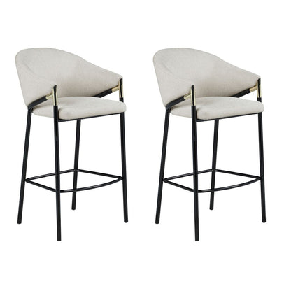 Fil 30 Inch Sloped Arm Barstools, Set of 2, Padded Curved Back, Beige Linen