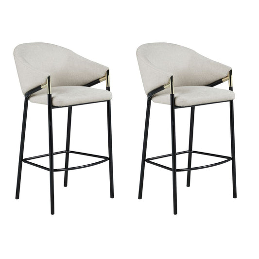 Fil 30 Inch Sloped Arm Barstools, Set of 2, Padded Curved Back, Beige Linen