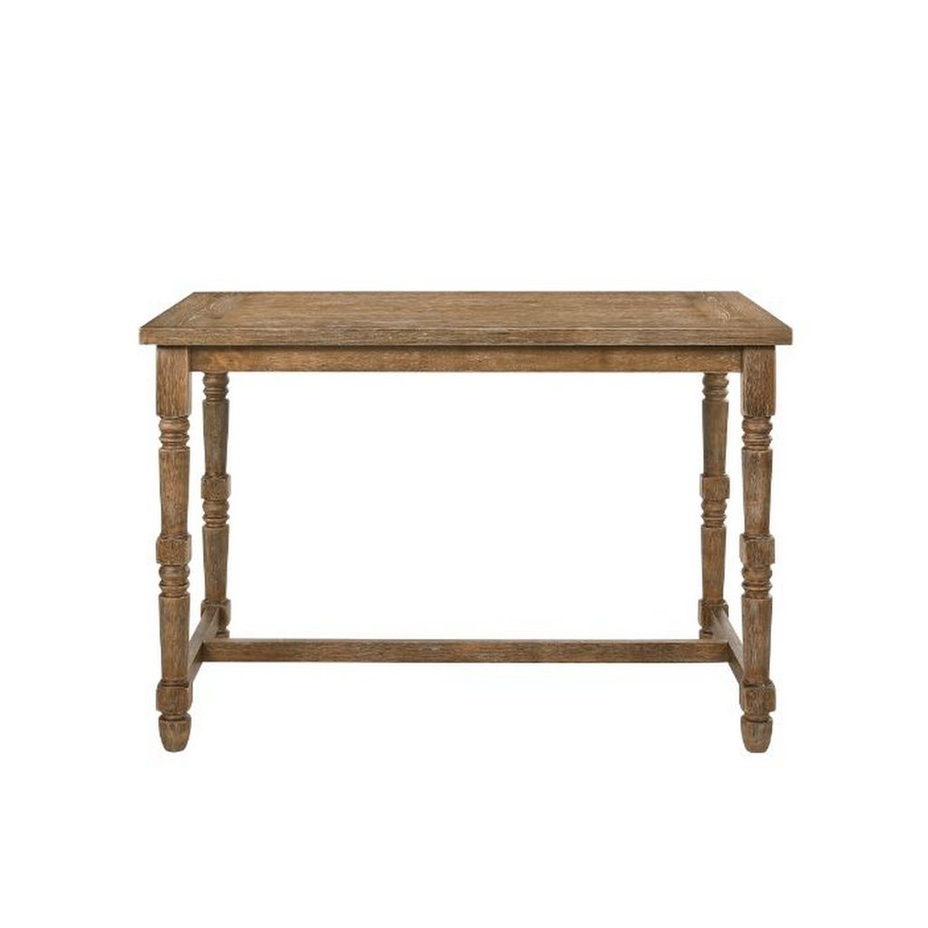 Counter Height Table with 1 Side Drawer and Turned Legs, Brown - View 3