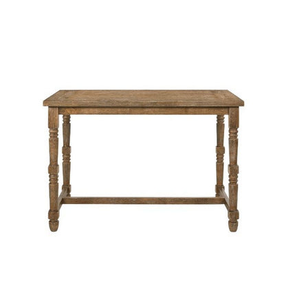 Counter Height Table with 1 Side Drawer and Turned Legs, Brown - View 3