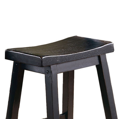 Wooden 24" Counter Height Stool with Saddle Seat, Black, Set of 2 - View 4