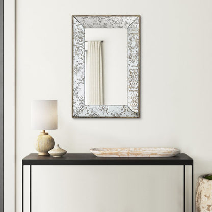 Rosa 16 x 24 Wall Mount Mirror, Brown Wood Frame with Abstract Gold Overlay - View 6