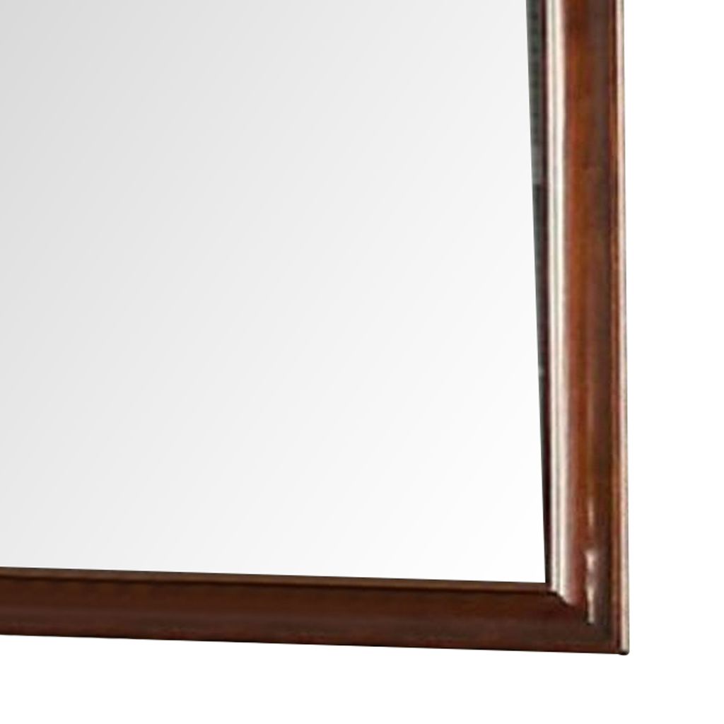 44 Inch Wall Mirror, Molded Trim, Rectangular Wood Frame, Cherry Brown - View 5