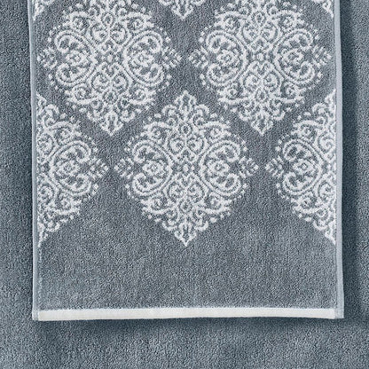 Eula Modern 6 Piece Cotton Towel Set, Stylish Damask Pattern, Slate Blue - View 4