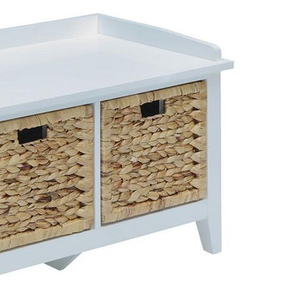 Rectangular Wooden Bench with Storage Basket, White - View 5