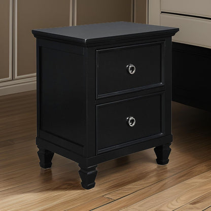 Umi 2 Drawer Wooden nightstand with Tapered Legs and Metal Rings, Black - View 7