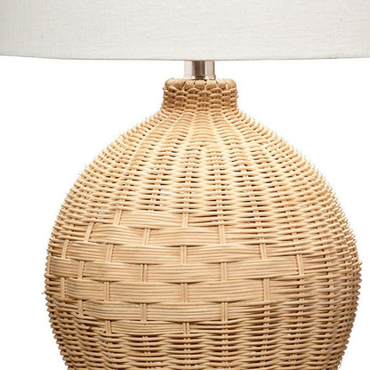 Cape 22 Inch Contemporary Rattan Table Lamp, Hand Woven, Linen Shade, Brown - View 3