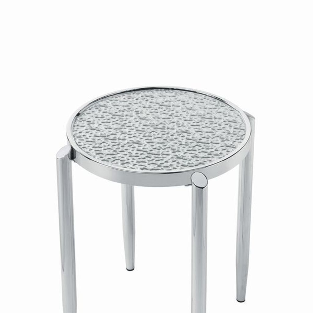 End Table with Tubular Rounded Legs and Frosted Glass Top, Silver - View 4
