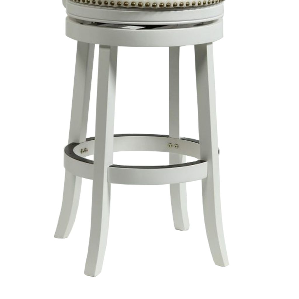 Nailhead Trim Round Leatherette Barstool with Flared Legs, White - View 3