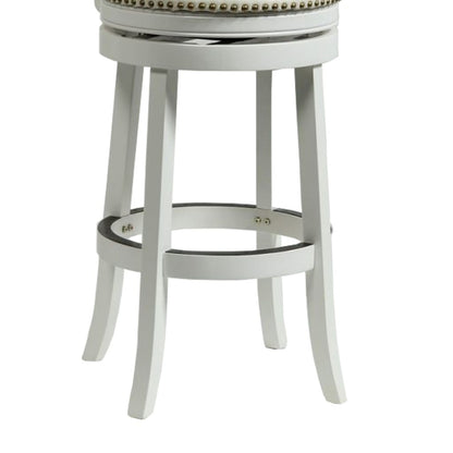 Nailhead Trim Round Leatherette Barstool with Flared Legs, White - View 3