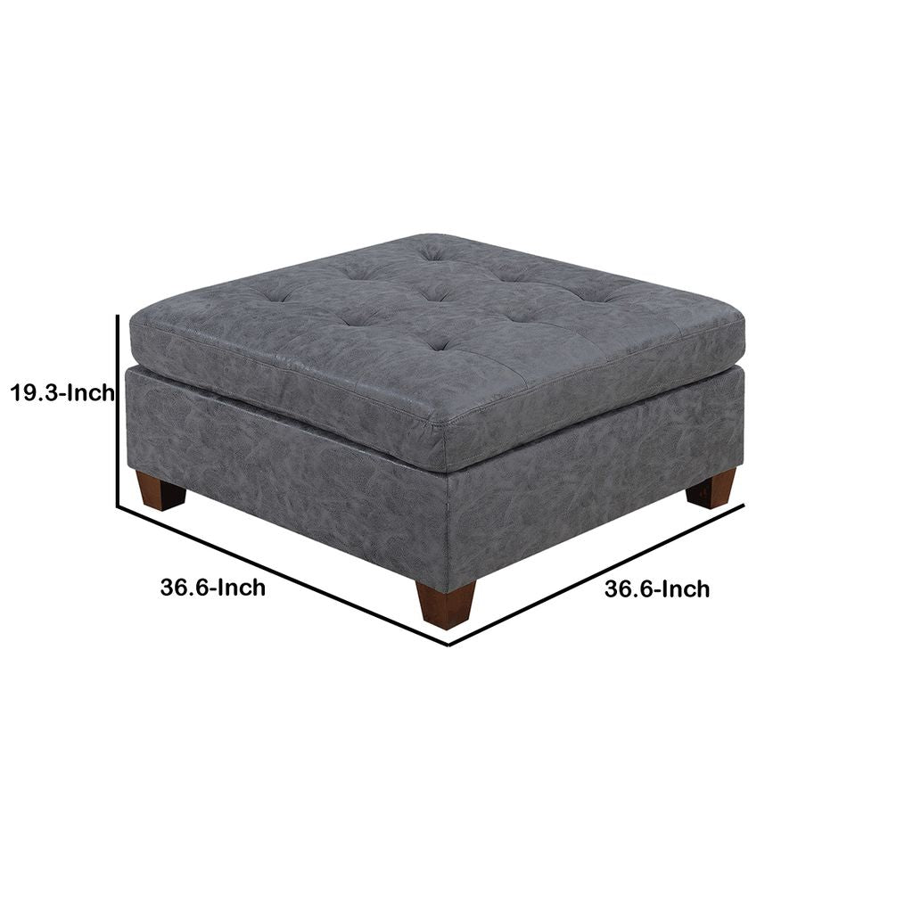 Contemporary Leatherette Rectangular tufted Ottoman, Gray - View 6