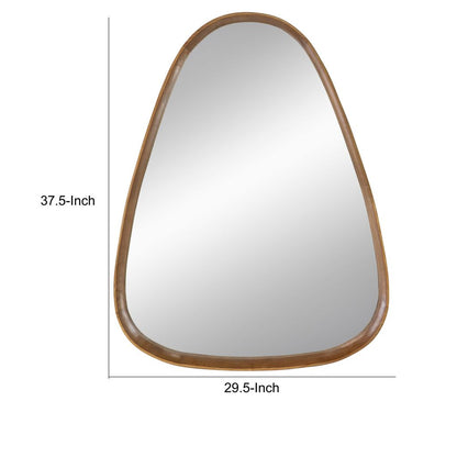 Roe 37 Inch Accent Wall Mirror, Brown Curved Pine Wood Frame, Minimalistic - View 5