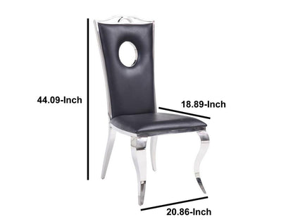 19 Inch Dining Side Chair, Faux Leather, Set of 2, Black, Silver - View 5