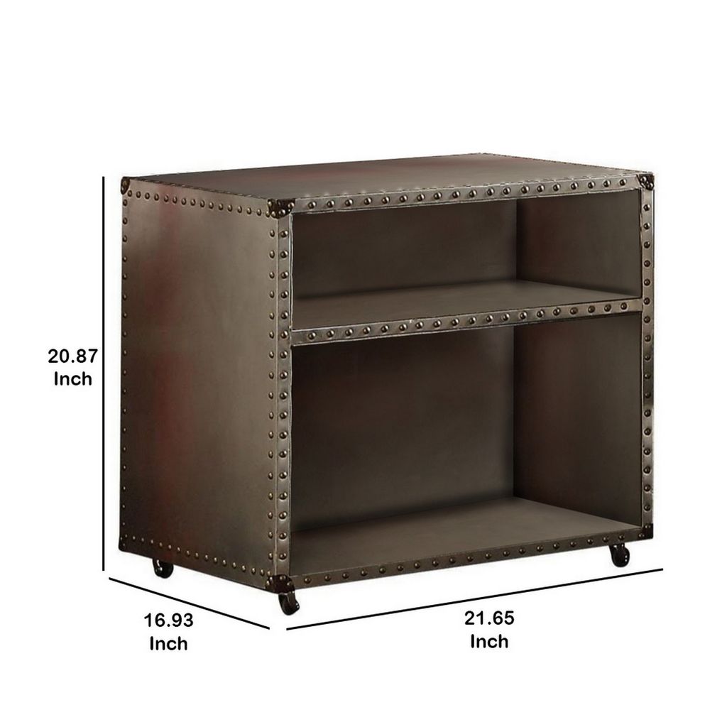 Rectangular Nightstand With USB Power Dock And Caster Legs In Aluminum Finish - View 6