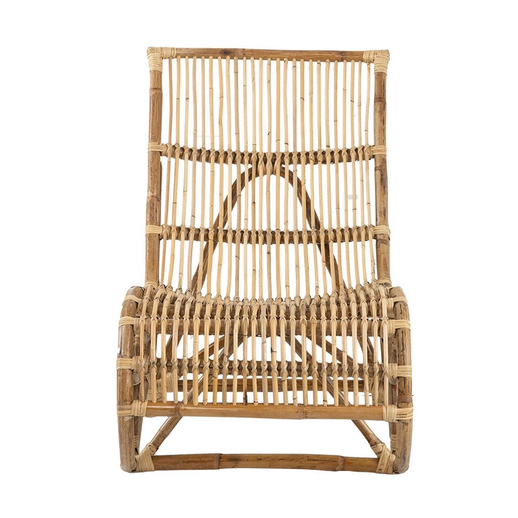 35 Inch Retro Style Rattan Lounge Chair, Slatted Support, Natural Brown - View 2