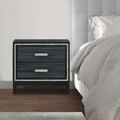 Nightstand with 2 Drawers and Shimmery Details, Black - View 7