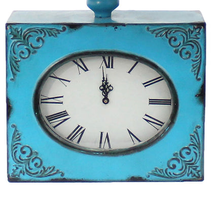 Clock Design Metal Table Lamp Set of 2 with Tapered Shade, Blue and Beige - View 2