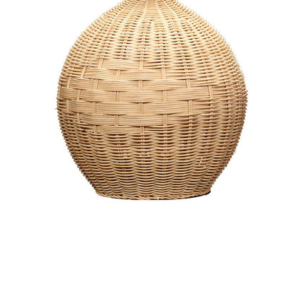 Cape 22 Inch Contemporary Rattan Table Lamp, Hand Woven, Linen Shade, Brown - View 4