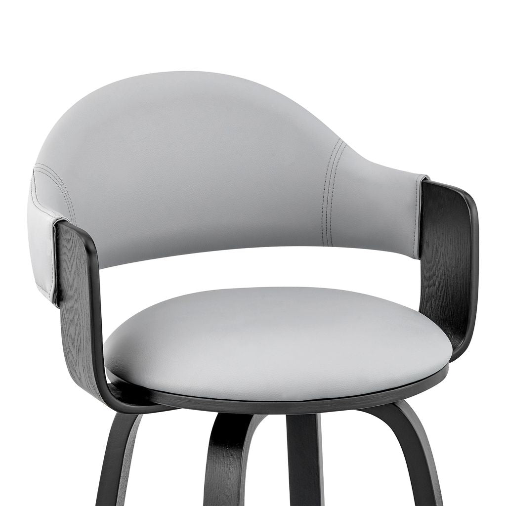 26 Inch Leatherette Barstool with Curved Back, Gray and Black - View 3