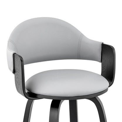 26 Inch Leatherette Barstool with Curved Back, Gray and Black - View 3