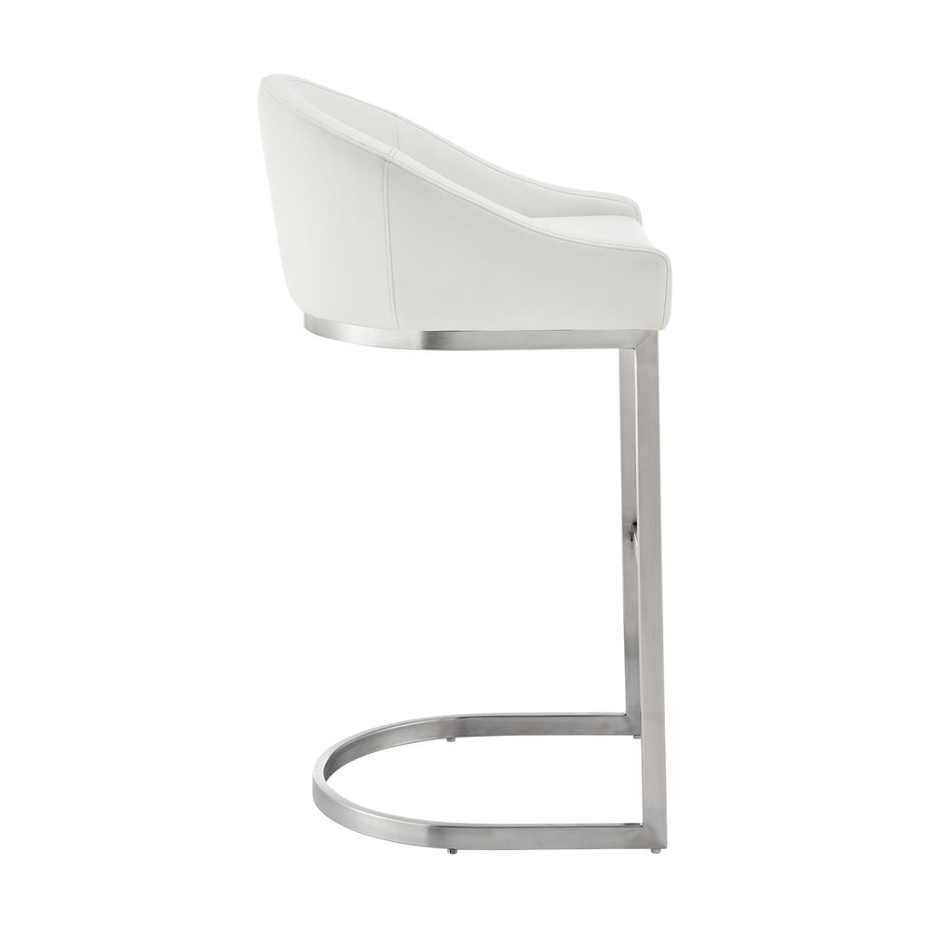 Lina 24 Inch Counter Stool Chair, Metal Cantilever Base, White Faux Leather - View 3