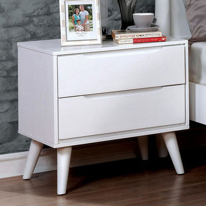 2 Drawer Wooden Nightstand with Recessed Drawer Fronts, White - View 2