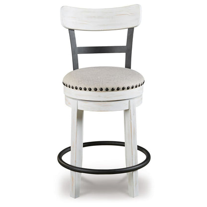 Zane Swivel 24.5 Inch Counter Stool Chair | Nailhead Trim | Curved Back | Distressed White and Black - View 2
