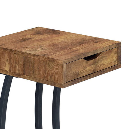 Antique Accent Table with Storage Drawer and Outlet, Brown - View 3
