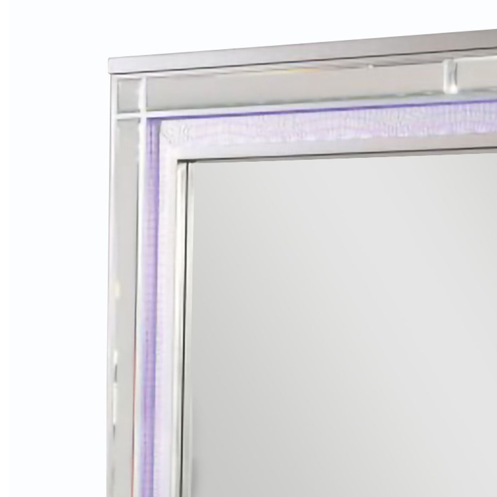 50 Inch Contemporary Textured Mirror with LED, Silver - View 2